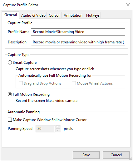 Capture Profile Editor