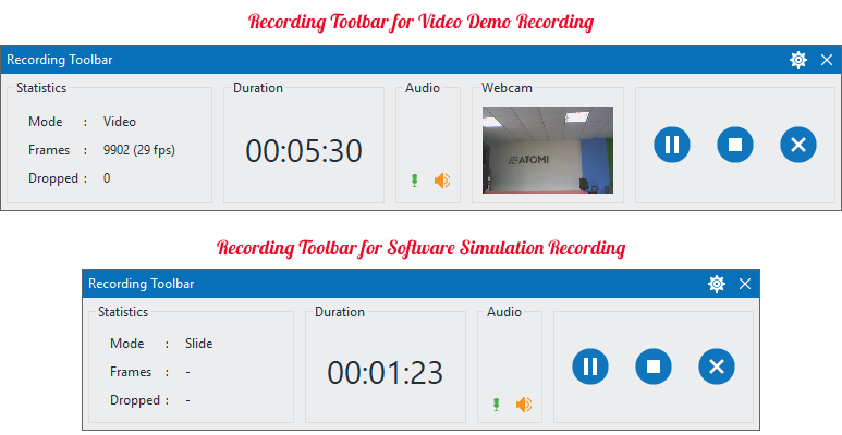 ActivePresenter Recording toolbar