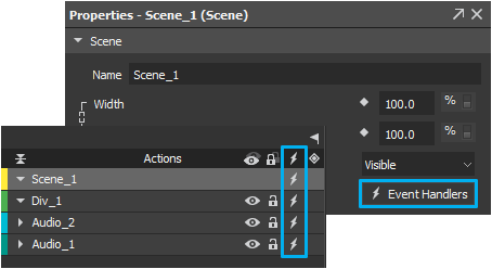 The Event Handlers button appears as a lightning bolt.