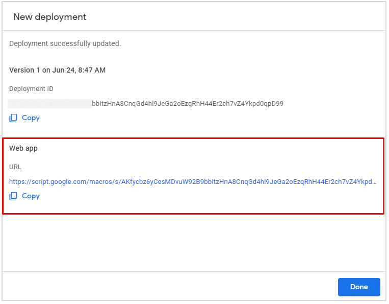 wep app URL in Google Sheet