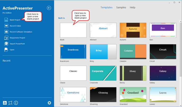 Create new blank project from Start Page