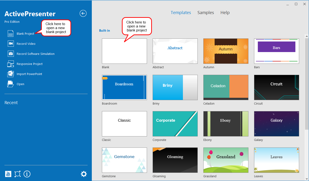Create new blank project from Start Page