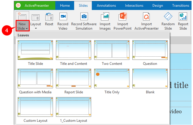 Insert new slide with a different layout in ActivePresenter