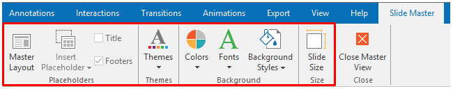Sets of commands for customizing Slide Master
