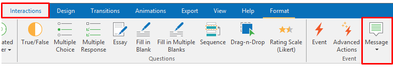 Feedback Message in the Interactions tab - ActivePresenter7