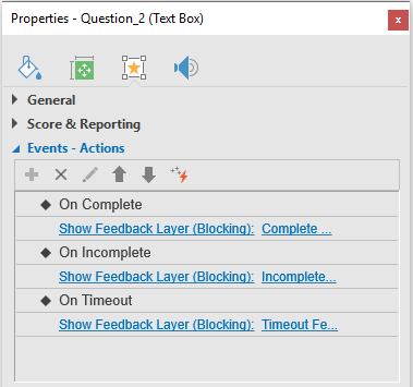Events and Actions in the Survey mode of Essay Questions