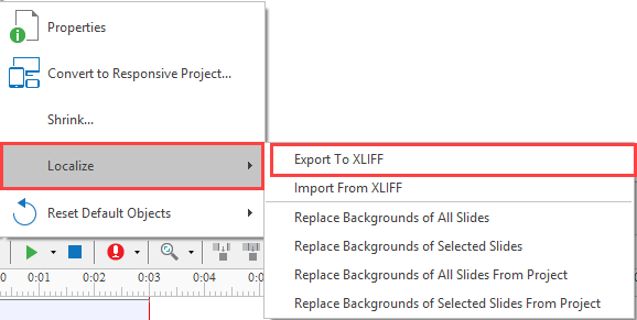 Localize projects - ActivePresenter menu