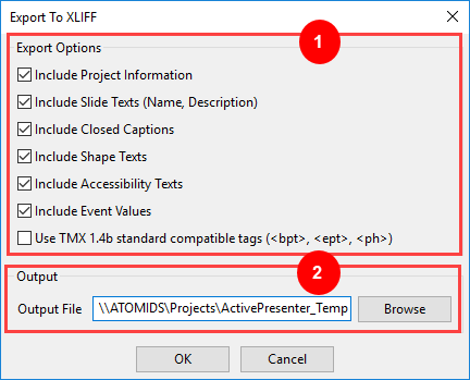 export to XLIFF dialog