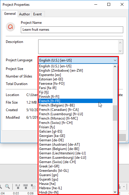 Change project language -edit