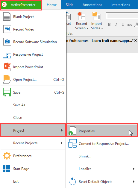 Change project language