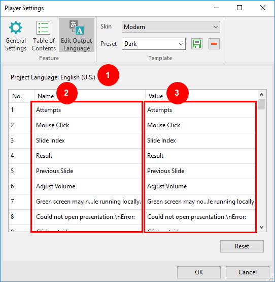 Edit output language - edit