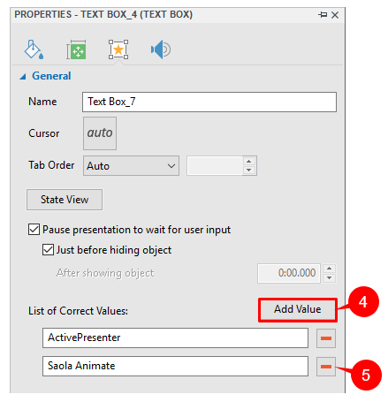Set correct values for the text box