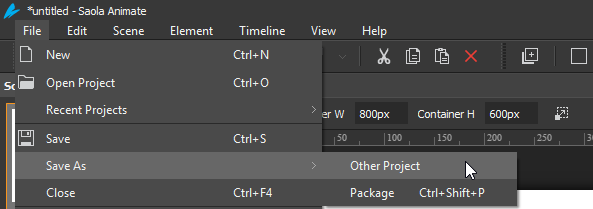 Save a project as a file with a different name.