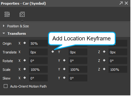 Click Add Location Keyframe icon to insert the first location keyframe. 