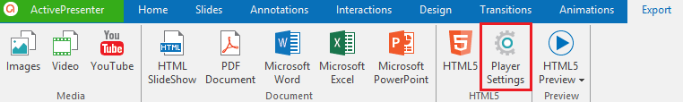 Go to the Export tab and click Player Settings.