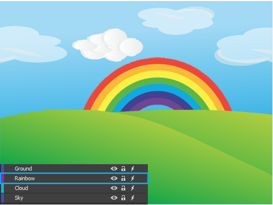 Sending the rainbow element backward means that you move it one step to the bottom. 