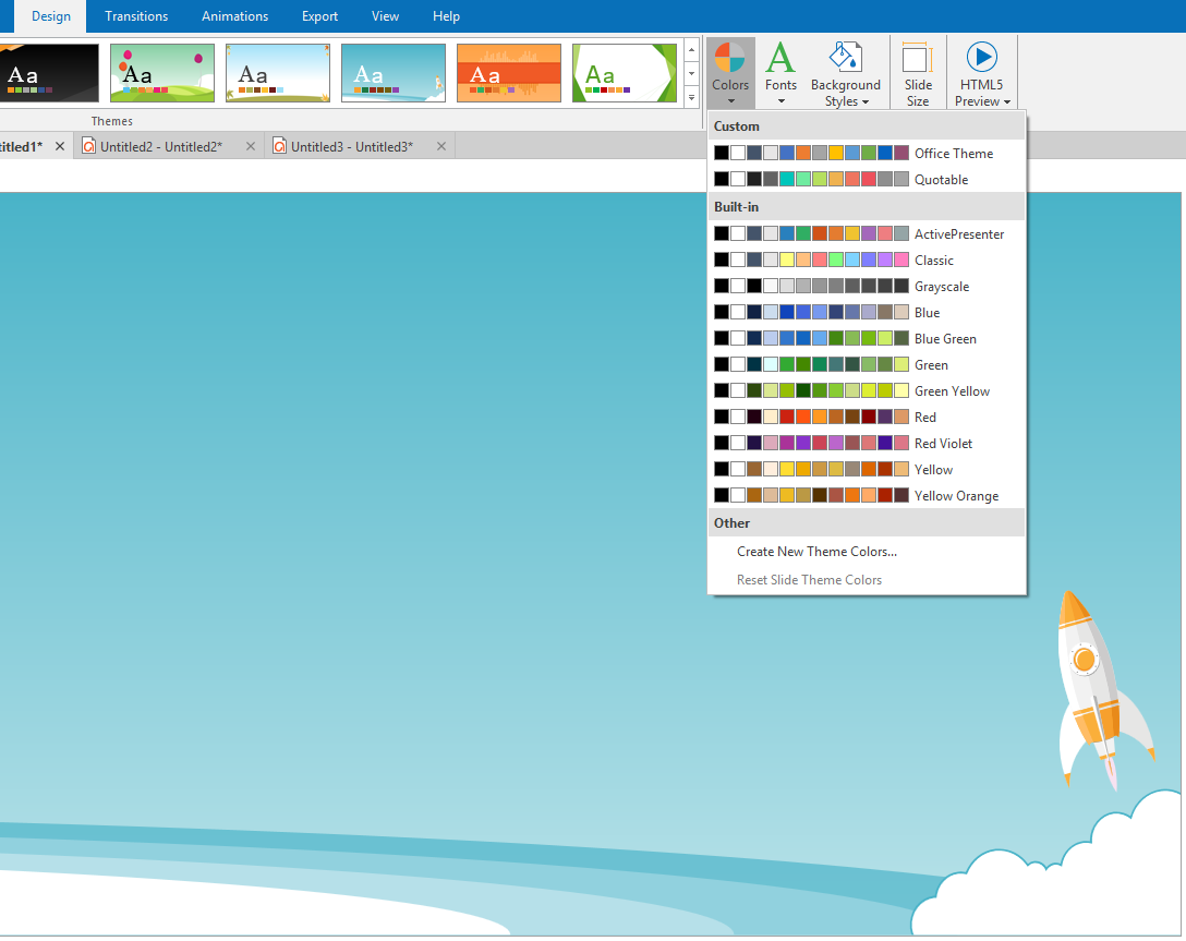color schemes in ActivePresenter hep to correct common visual design mistakes