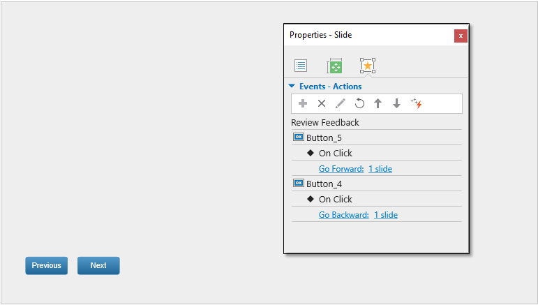 Actions for navigation buttons