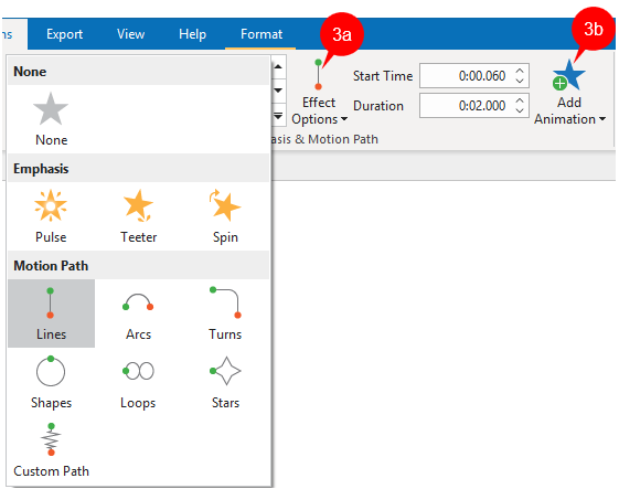 Add Emphasis and Motion path effects