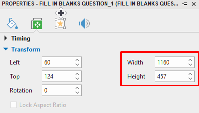 Change Size and Postion in the Transform Section