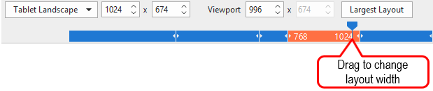 If you are selecting the Tablet Landscape device layout, for example, you can only drag the slider within the width range of this layout.