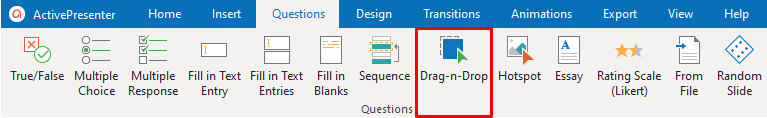 Drag-n-Drop Question in the Questions tab