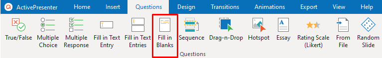 Fill in Blanks Question in the Questions Tab