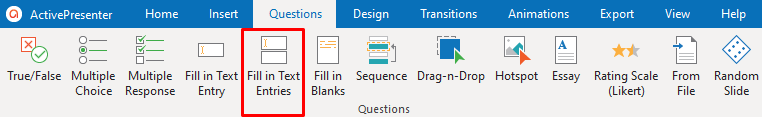 Fill in Text Entries Questions in the Questions Tab