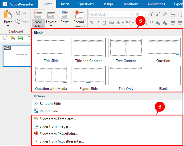 Select the layout from the drop-down list (5).