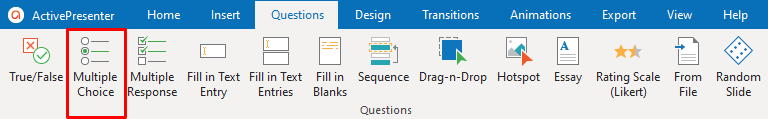 Multiple Choice Question in the Questions tab