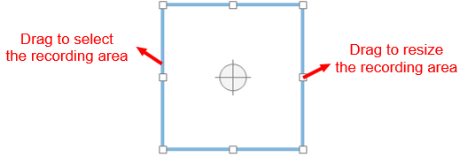 A blue rectangle and a cross-hair (in the middle of it) which indicate the recording area.