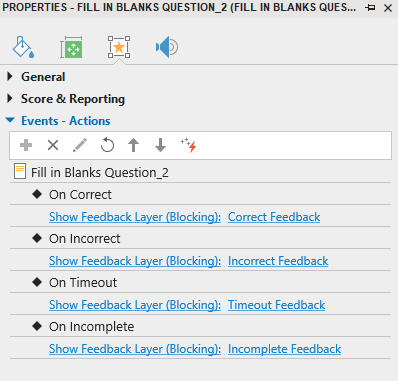 Set Events - Actions for Fill in Blanks Question