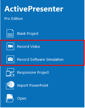 Start recording from the Start Page
