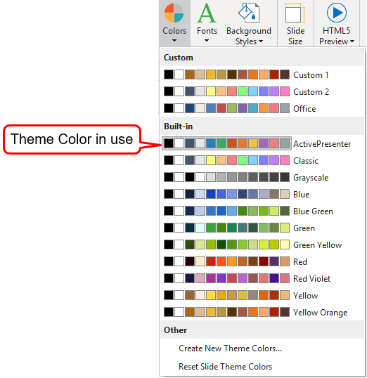 Theme Colors in use