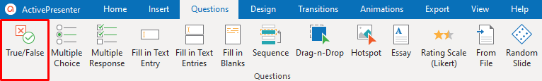 True/False Question in the Questions tab of ActivePresenter 8