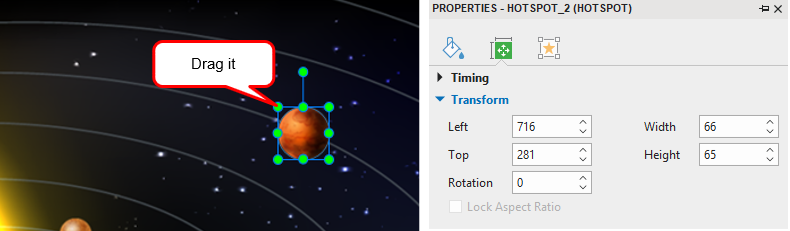Drag the resizing handles to resize the hotspot