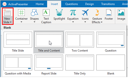 Insert blank slides