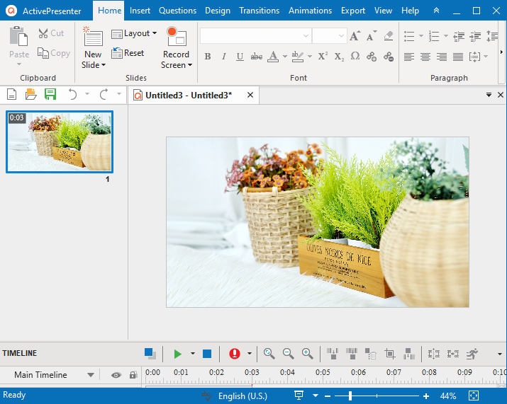 Blank Project created by a custom theme in ActivePresenter
