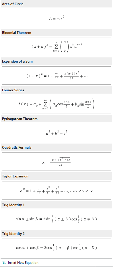 Select one built-in equation from the gallery.