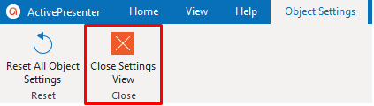 Close Object Settings view.