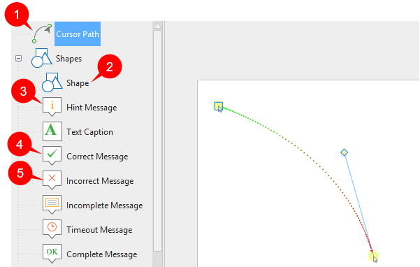 This view opens an editor for editing default objects. Just select the Cursor Path object (1) on the left pane and then select it on the Canvas.