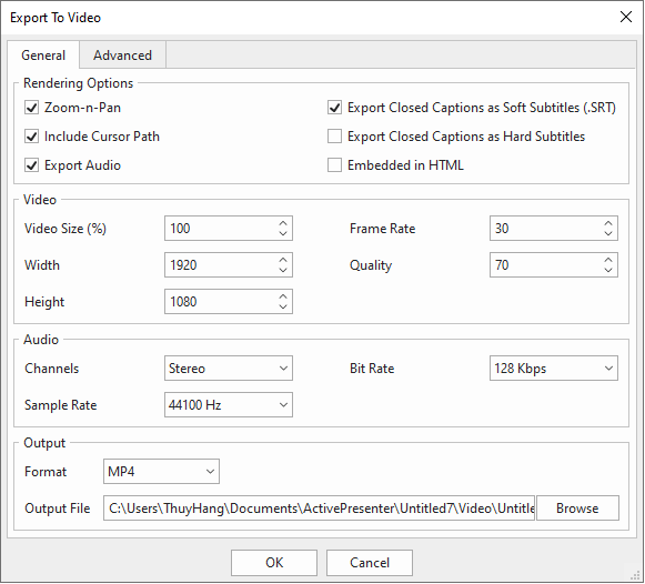 Export To Video dialog