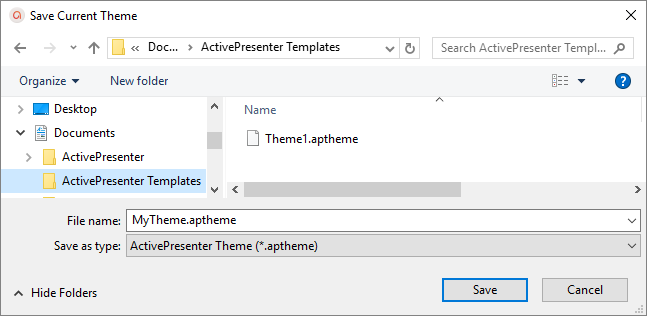 Type a name for your theme and click Save.