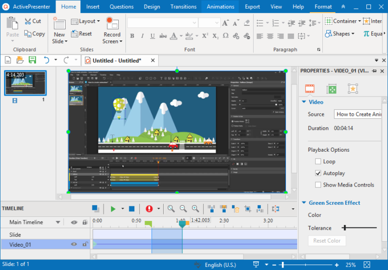 After finishing the record, ActivePresenter will automatically transfer your work into the workspace with a very clear and easy-to-navigate user interface.