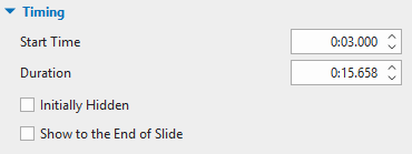 Change video timing in the Properties pane.