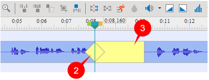 A yellow diamond and yellow bar get superimposed on the time bar of the audio/video object.