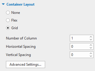 The grid layout places child objects of a group in a grid pattern and align them both horizontally and vertically, which is useful when you want to draw tables to display fields in a grid layout.