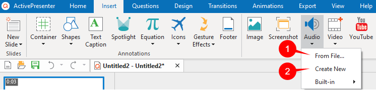 Add background music by inserting audio