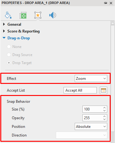 Set Drop Area Properties