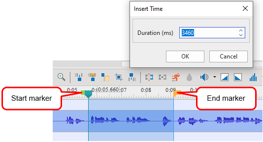 Specify the freezing time by dragging the Start marker and End marker of the Playhead along the timeline